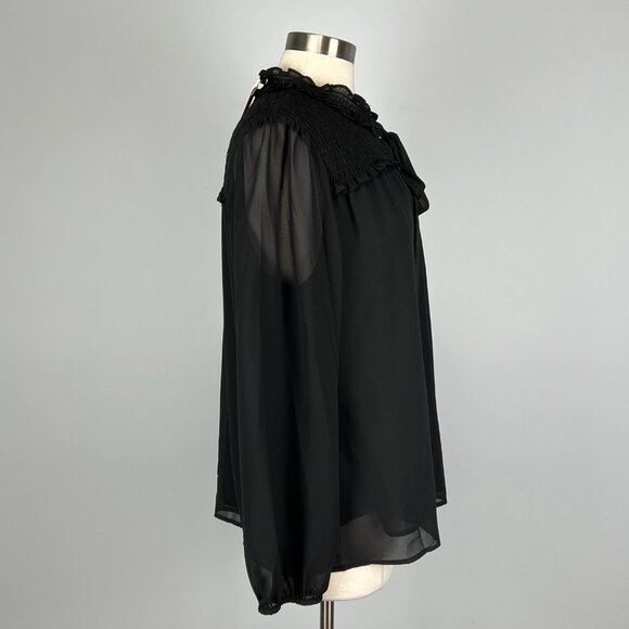 Pleione Womens Tie Neck Long Sheer Sleeve Blouse Black Layered size Large - Picture 6 of 15